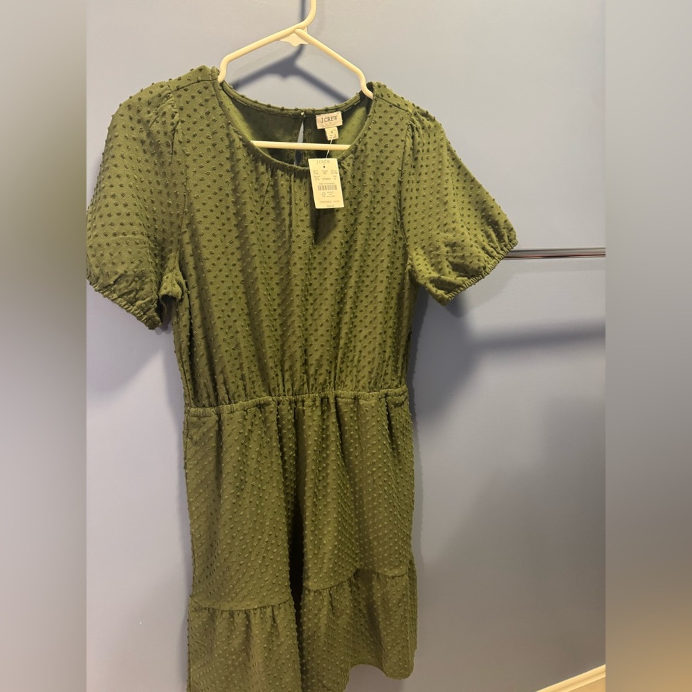 J. Crew Factory Olive Green Swiss Dot Short Sleeve Dress Size S
